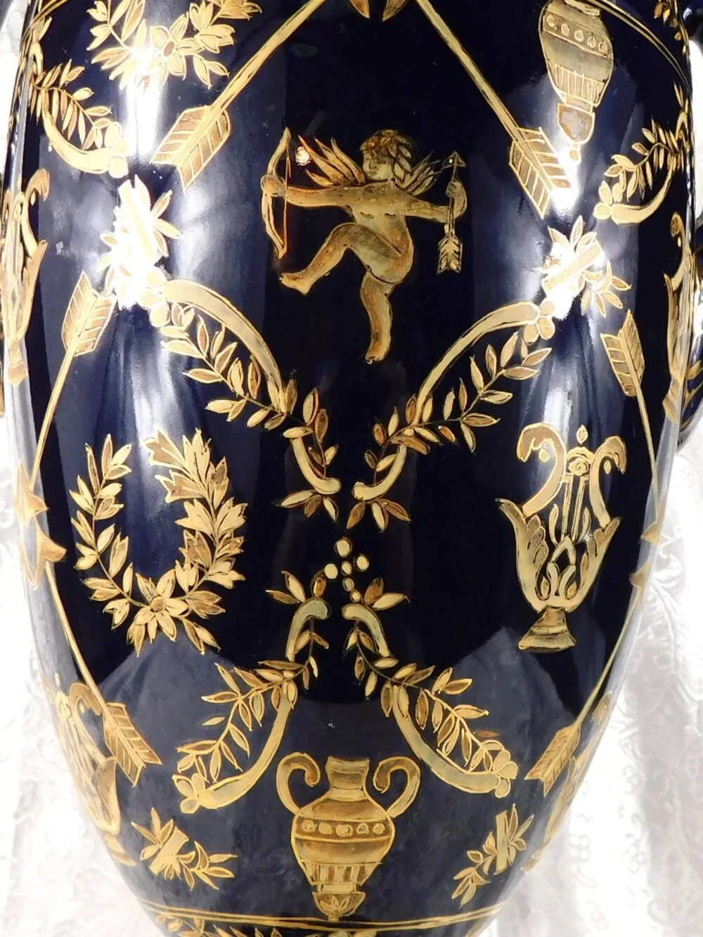 Big Blue Jar, Vase, or Urn with Angels # 27259